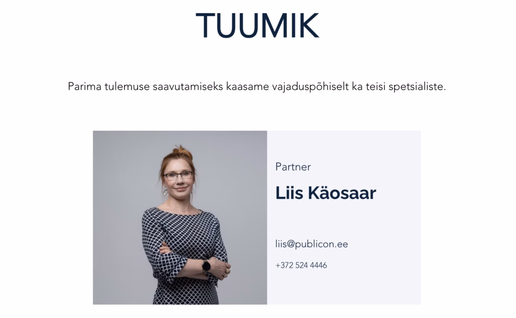 Kuvatõmmis ametiportreede kasutamisest ettevõtte kodulehel.