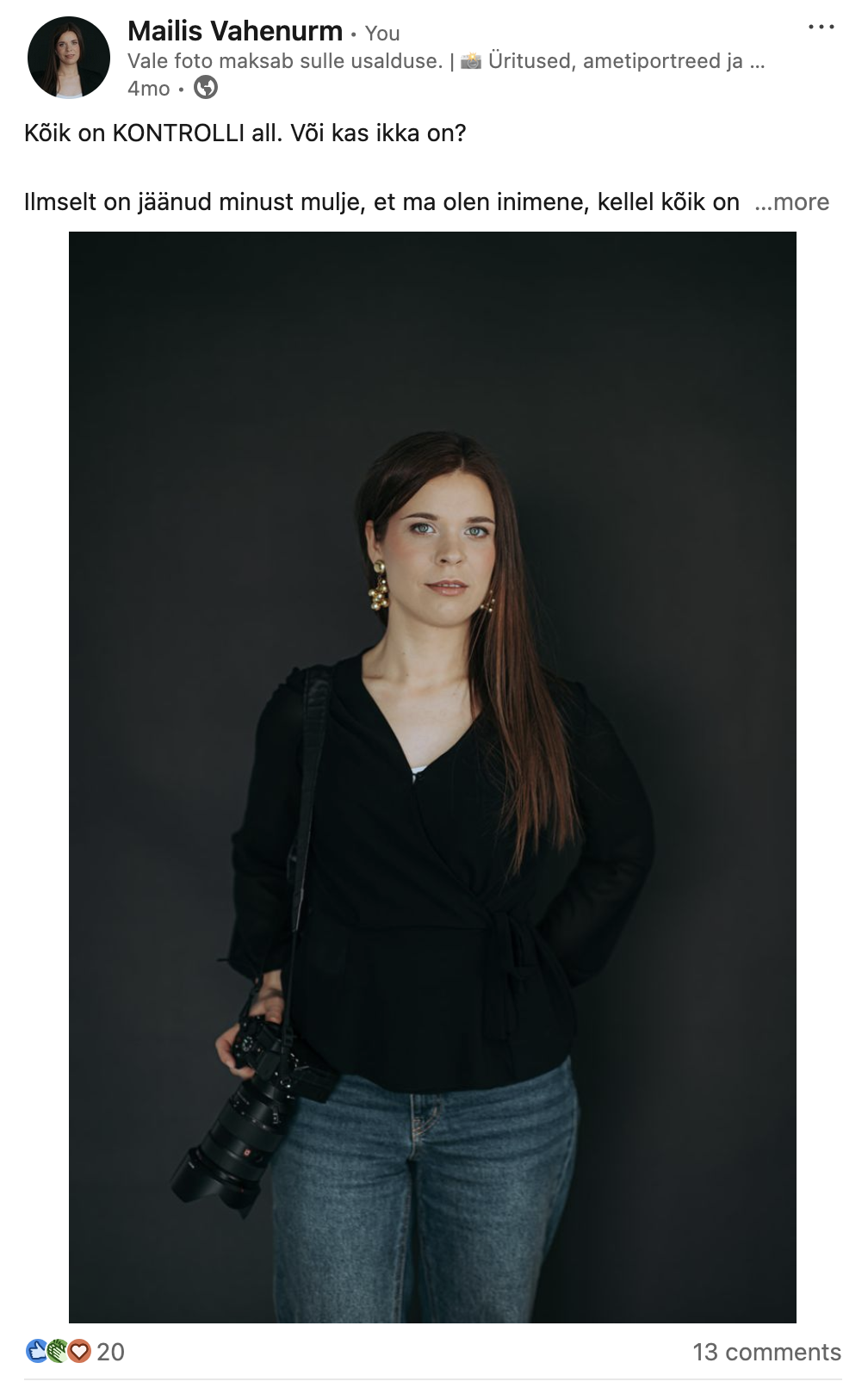 LinkedIn postituse näide persoonibrändi fotode kasutamisest. LinkedIn postituse näide persoonibrändi fotode kasutamisest.